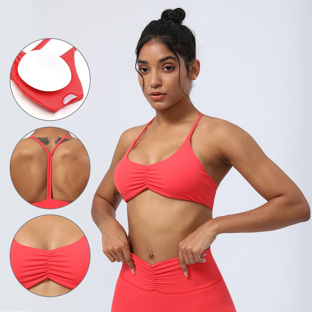 Cross Back Padded Fitness Sports Bra - Solid Color