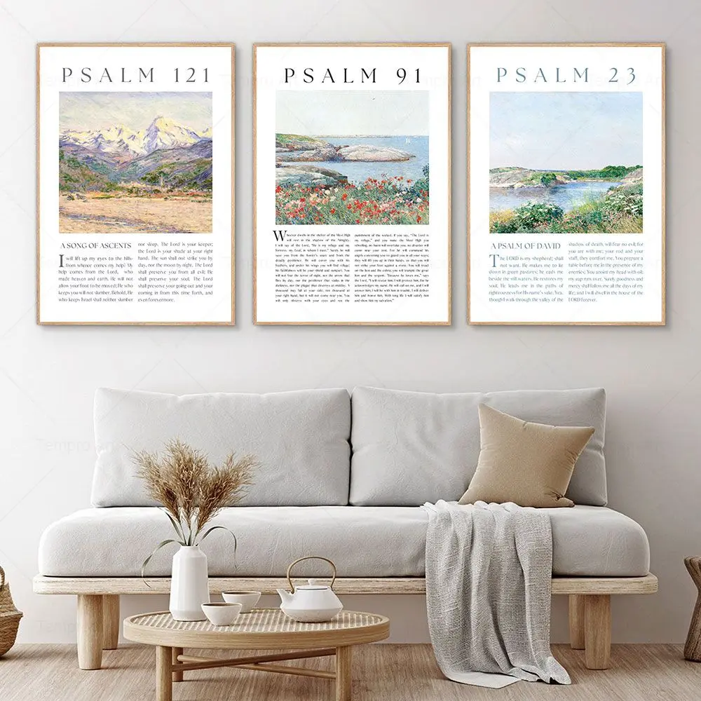 Текстильные настенные картины с Псалом 121 23 91, тексты Библии с Клодом Моне, художественные картины, холст, постер, христианские настенные картины, Декор