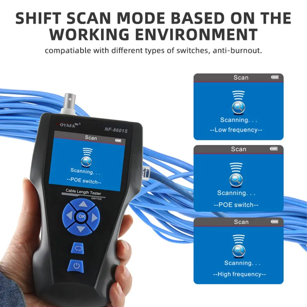 NOYAFA NF-8601S Multifunctional RJ45 CAT6 Network Cable Tester Cable Tracker PoE/PING/Port LCD Display Measure Length Wiremap 4