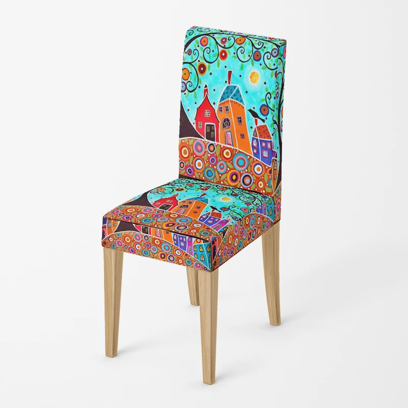 Home chair cover Oil painting style kitchen chairs Coversadjustable dining elastic fabricchairs covers chair cover for wedding 3
