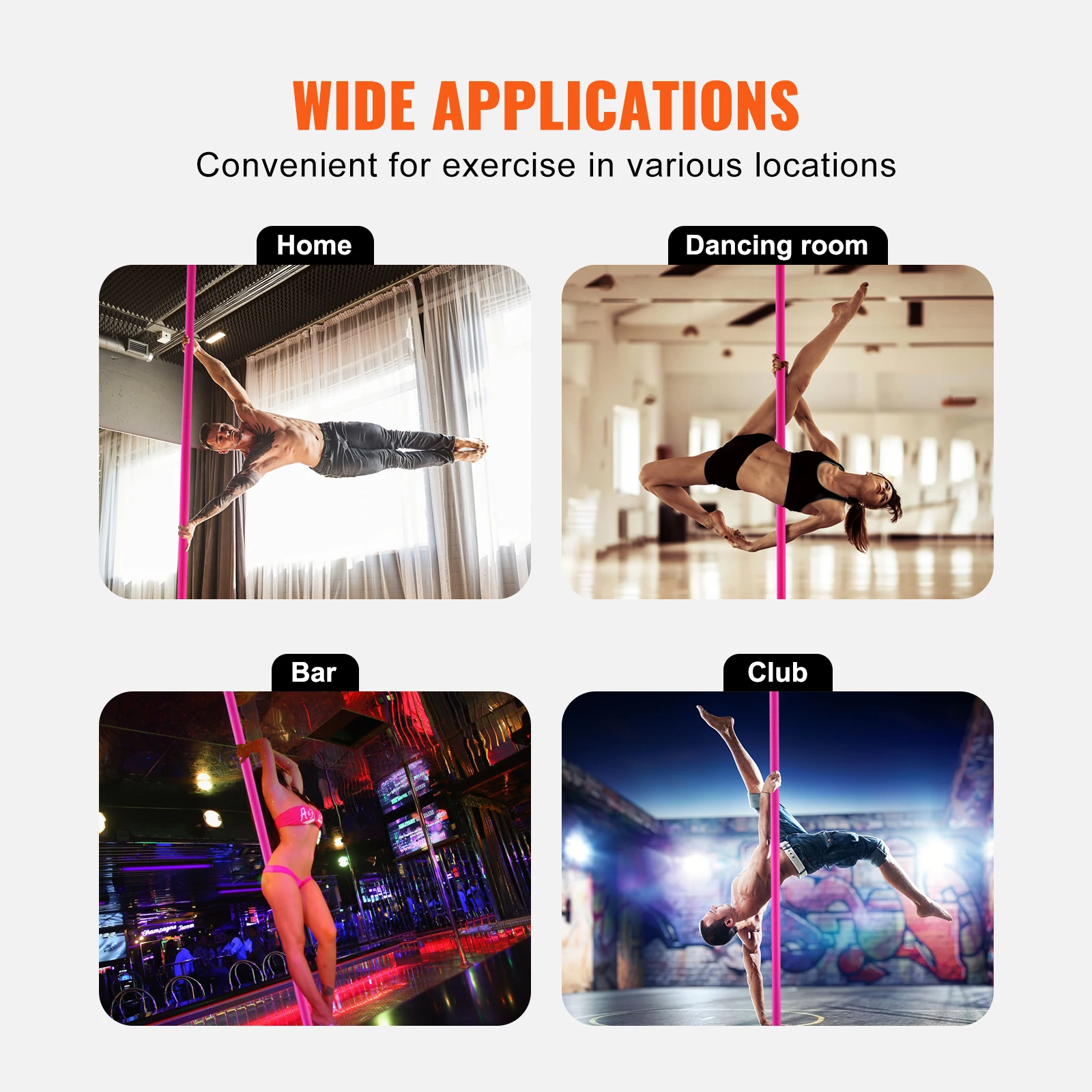 VEVOR Professional Dancing Pole Portable Removable Stainless Steel Adjustable Fitness Spinning Pole for Exercise Home Club Gym 6