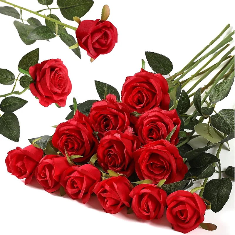 Set of Realistic Artificial Red Roses for Romantic Home and Event Decoration