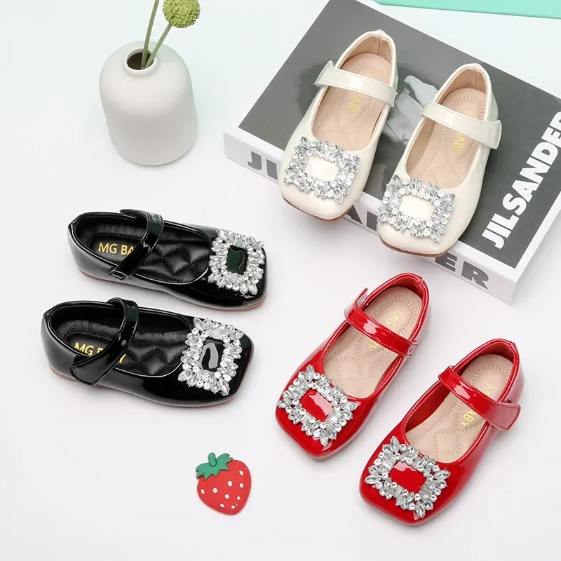Black Leather Kids Mary Janes Shoes for Party Wedding