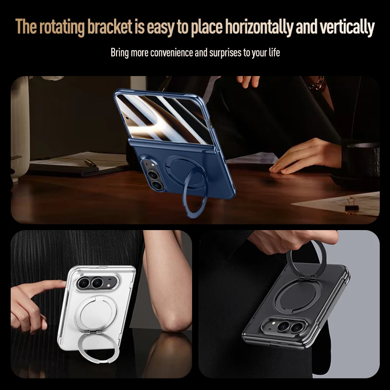 Magnetic PU Leather Plating Case with Rotatable Ring Stand and Privacy Glass