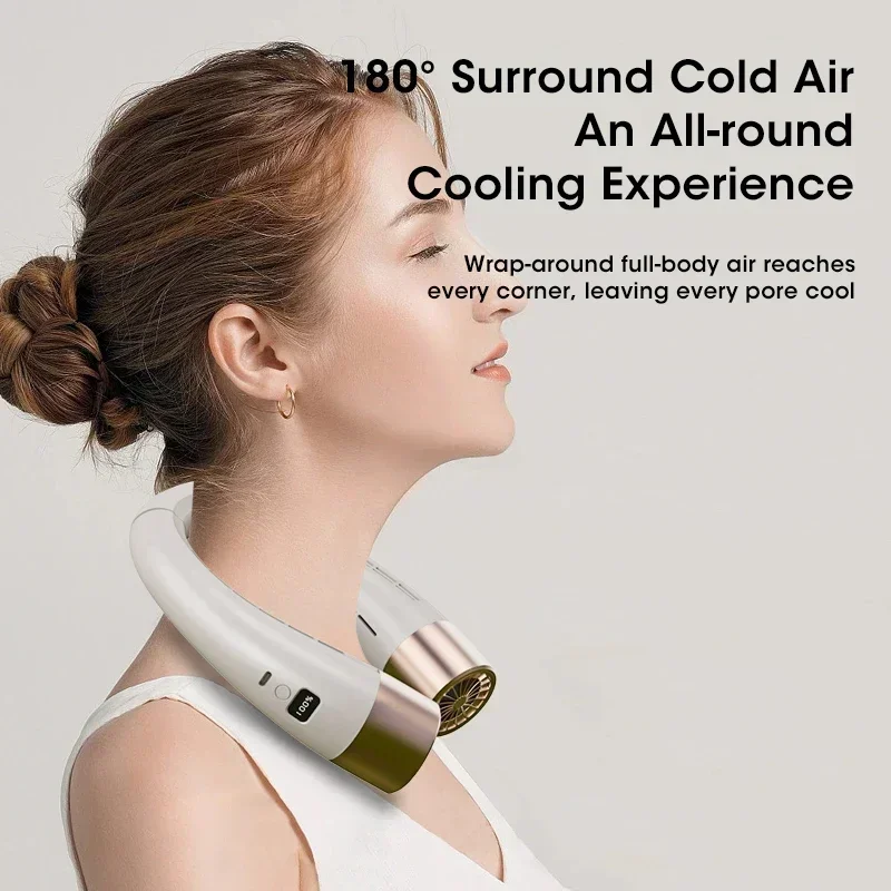 Portable Hands Free USB Rechargeable Neck Fan 5-Speed Mini Foldable Digital Display for Outdoor Travel Office