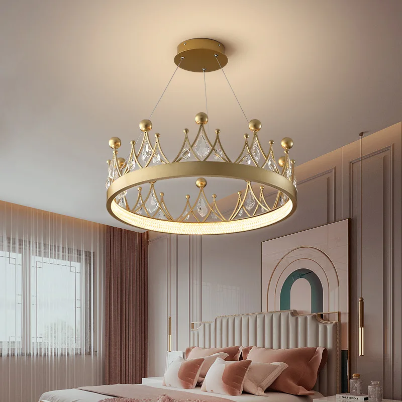 Modern Light Luxury Crystal Crown Chandeliers Princess Room Decor Lamps ...