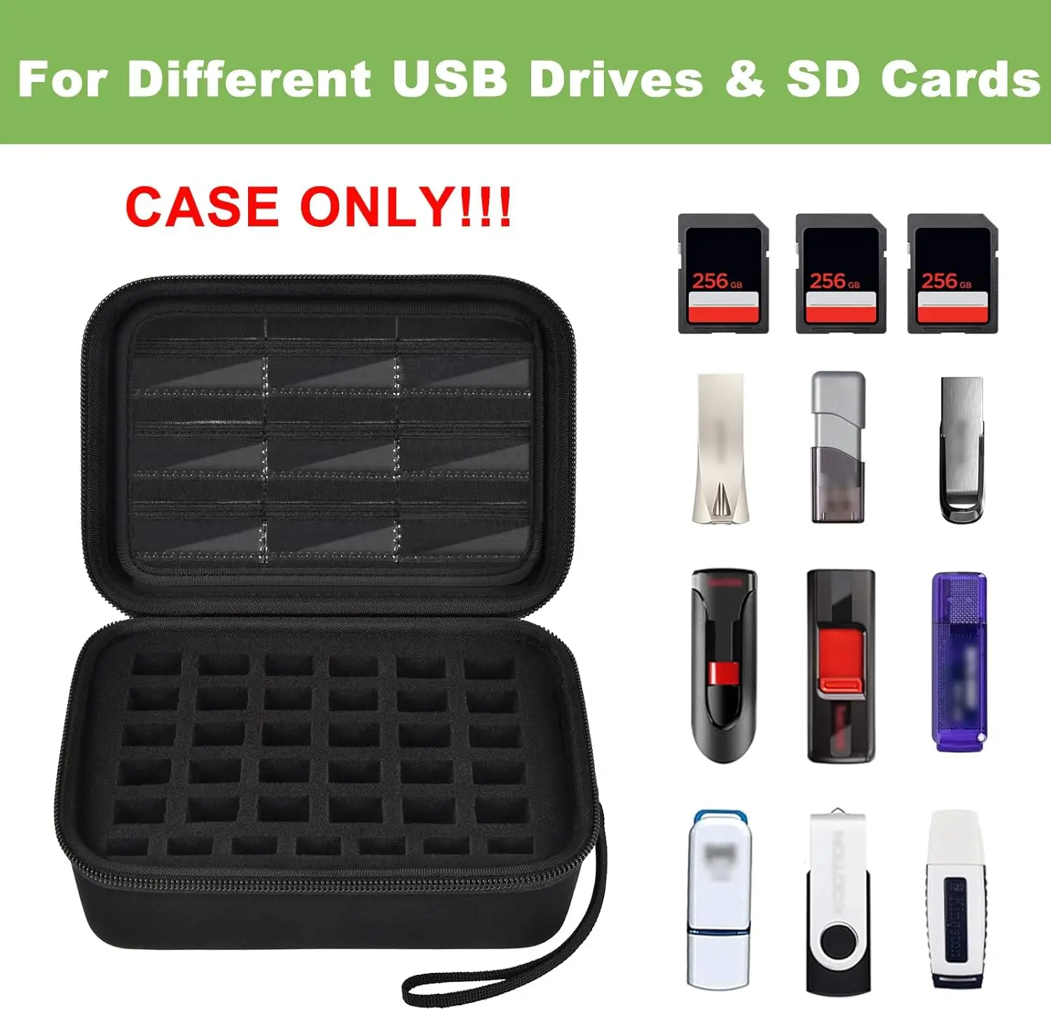 (CASE ONLY) USB Flash Drive Case, SD Card Holder Compatible with Thumb Drive, Memory Cards, SDXC SDHC Storage Bag