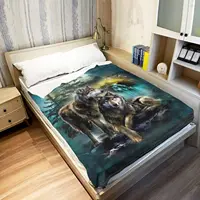 Wolf flannel blanket soft fluffy wool sofa bed moon wolf green blanket gift 2