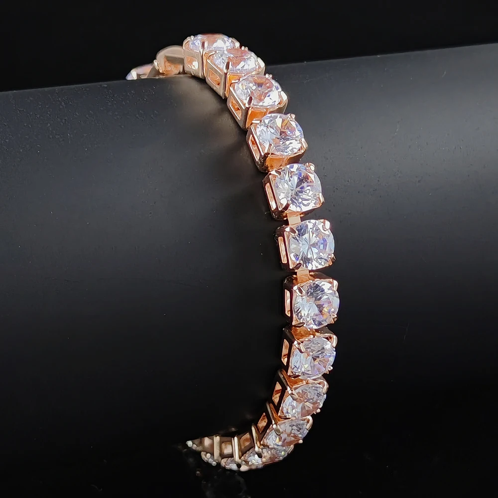 Luxury Round CZ Rose Gold Color on Hand Tennis Bracelet