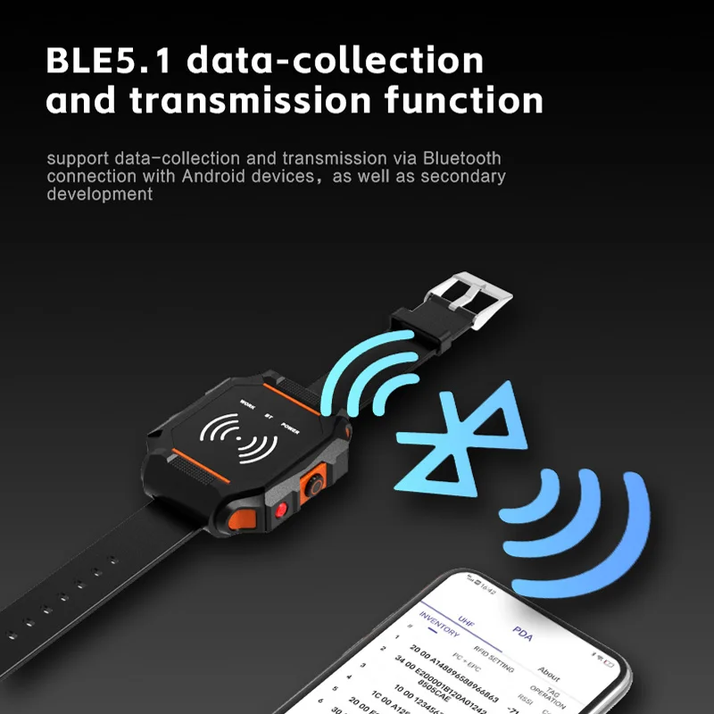 웨어러블 UHF RFID 시계형 리더기 860-960MHz 블루투스 무선 손목밴드 태그 리더기 (창고 물류 세탁 관리용)