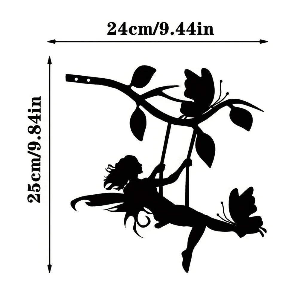 Fairy Silhouette Statue Metal Branch Decoration Angle Metal Stake Outdoor Garden Butterfly Flower Decor Branch Tree Art