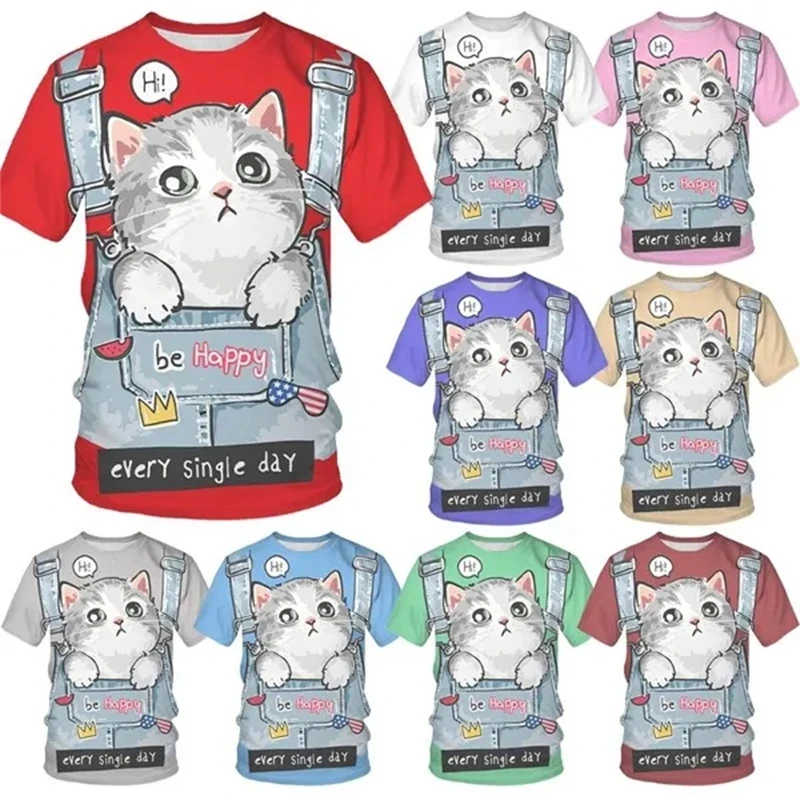

3D Printed Cat Fake Two-piece Short-sleeved Summer Top Trend Fashion Cool T-shirt Men And Women 3d Print T Shirts Size 100-4XL