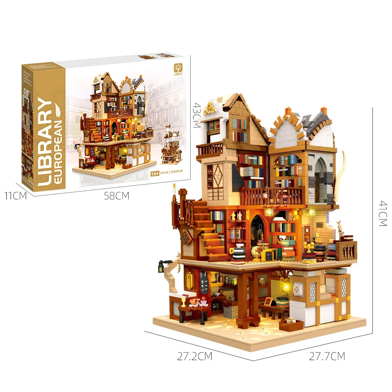 3294PCS Medieval European Library Building Blocks Creative City