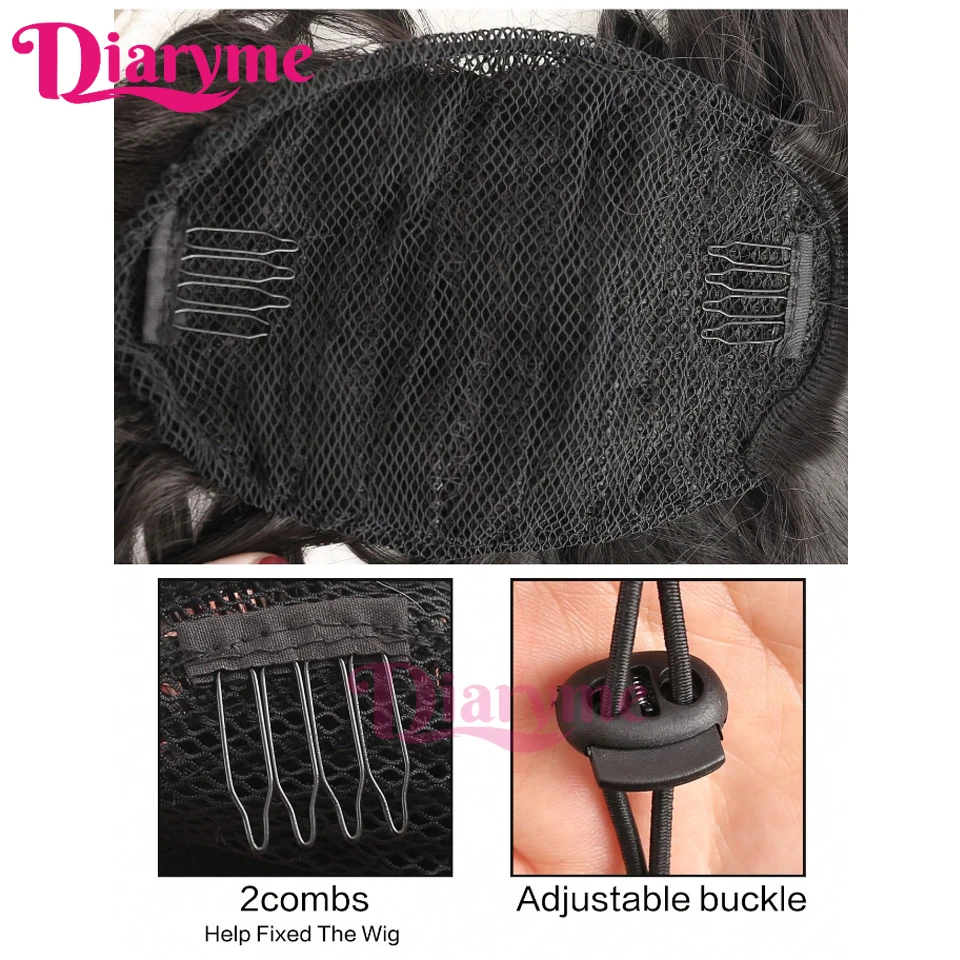 Tail Warping Synthetic 16" Kinky Straight Hairpiece With Two Combs Drawstring Ponytail Hair Extension Natural Black Clip-in pony