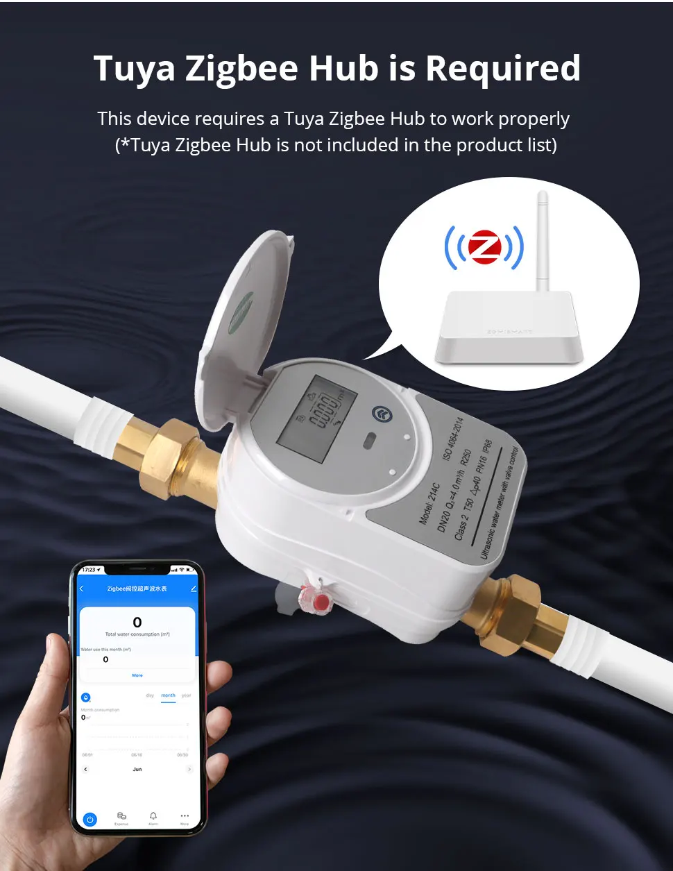 Zemismart Zigbee Smart Water Meter Valve Control Work with Tuya Hub Home Assista