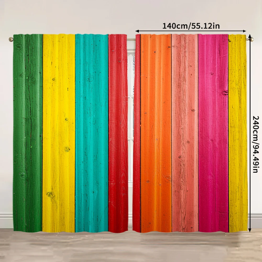 2pcs, spring summer Curtains Red, orange, yellow, green, blue and purple vertical stripes Sheer Curtains Versatile Polyester 3
