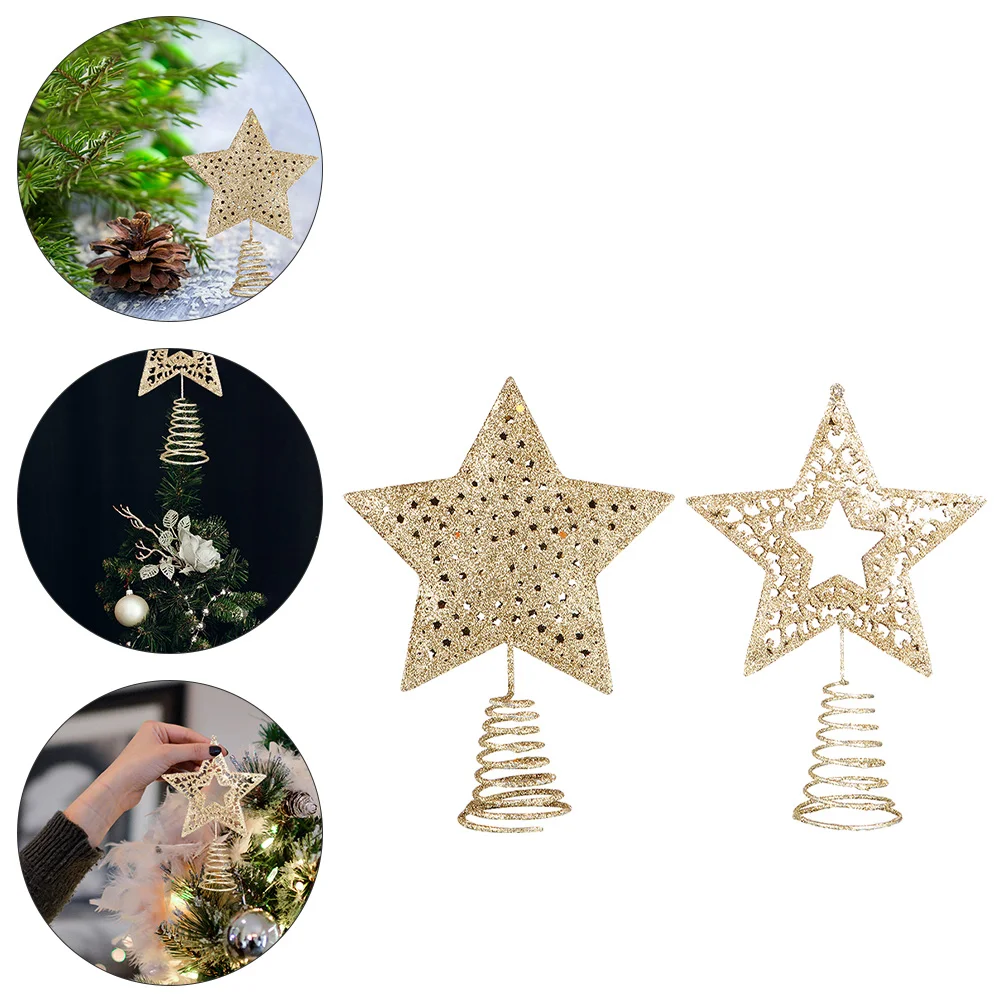 

2 Pcs Metal Wires Christmas Tree Top Star Gold Ornaments for Wrought Iron Festive Treetop Stars