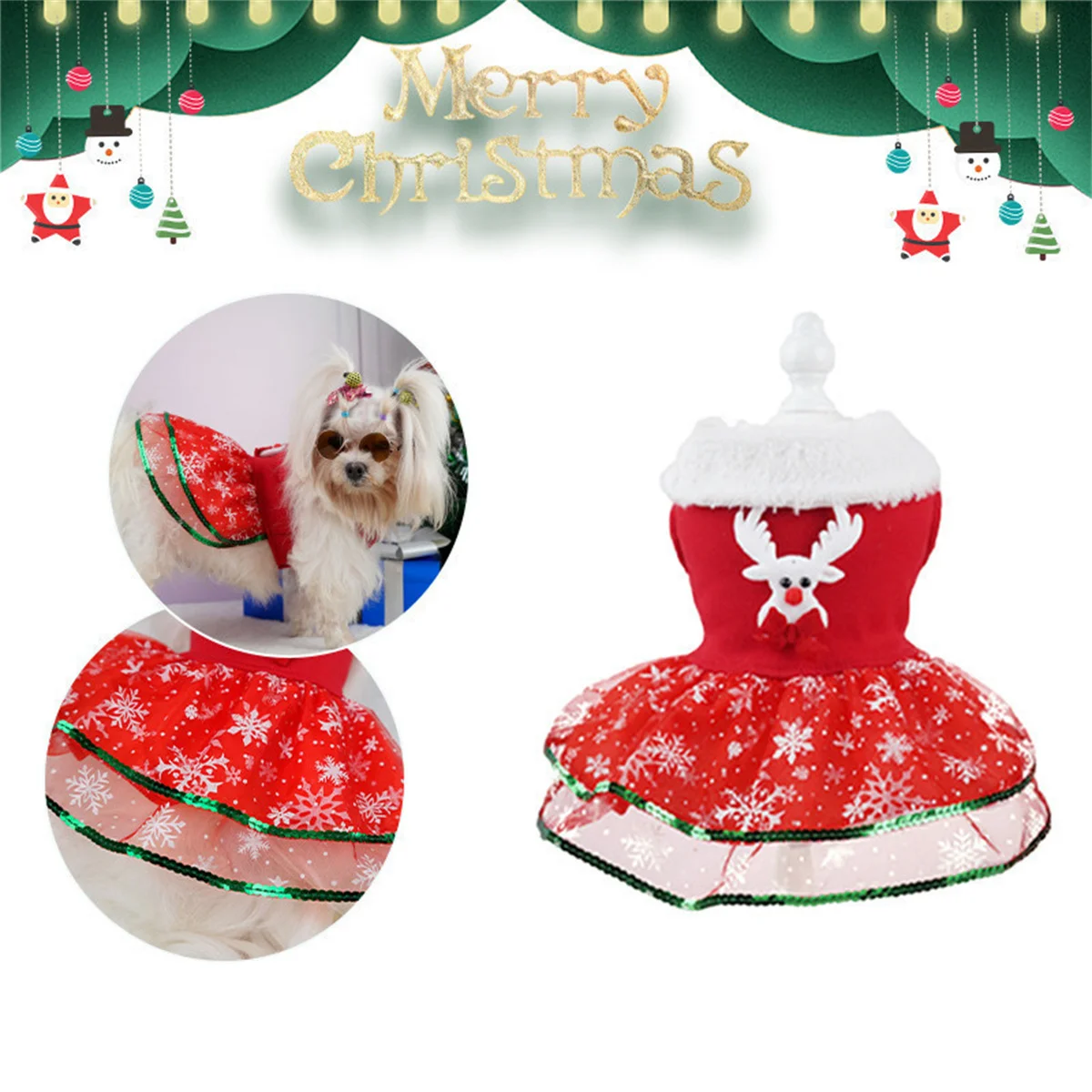 Pet Christmas Graphic Dress Dog Outfit Thermal Holiday Puppy Costume Warm Pet Clothes Creative Dog Skirt