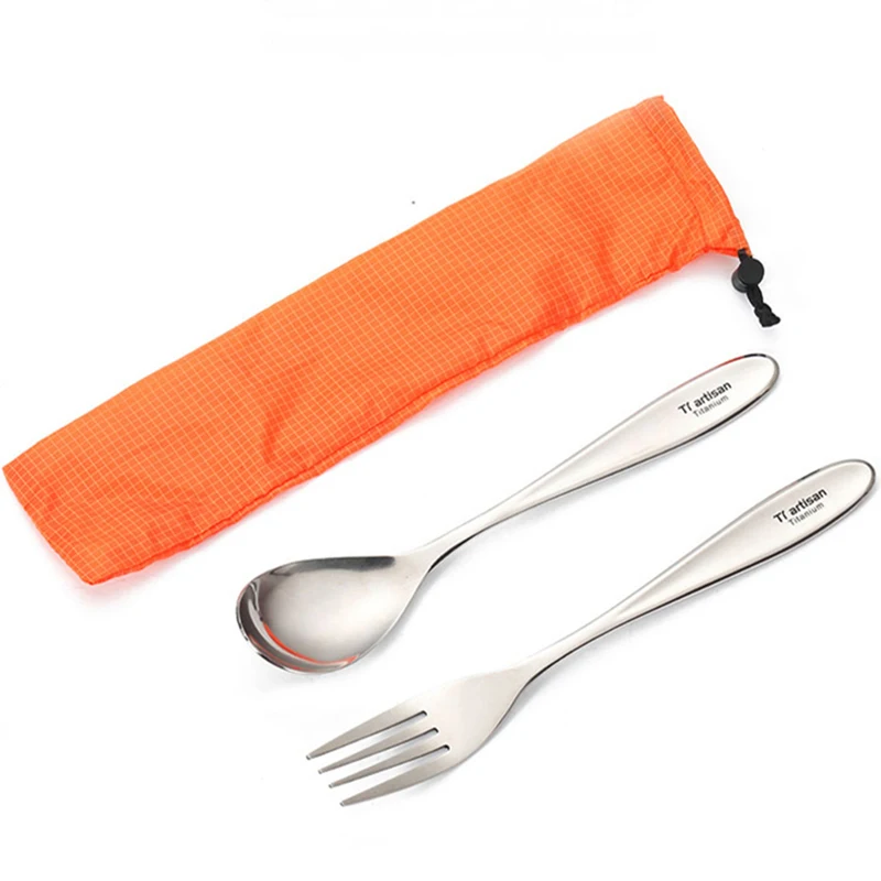 Tiartisan Titanium Fork Spoon Cutlery Set Lightweight Dinner Cutlery Picnic Kitchen Tableware Polished Spoon Fork Ta8118P