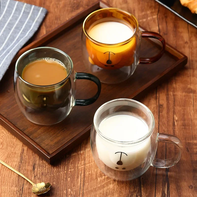 250ml High Borosilicate Creative Glass Cup Little Bear Cup Women'S Summer Cat Claw Cup Double Layer Creative Drinking Cup