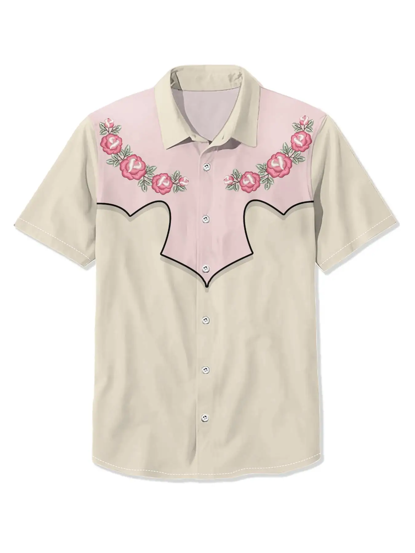 West Cowboy Shirts For Men Vintage Short-Sleeved Shirt Tops