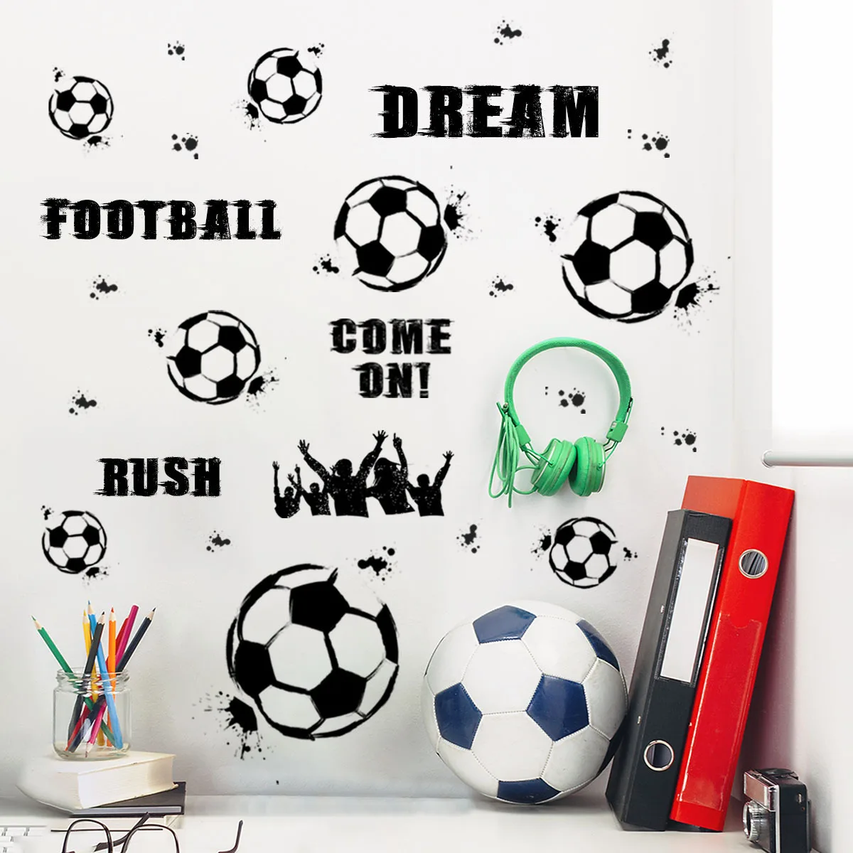 2pcs Football English Slogan Wall Sticker Living Room Bedroom Study Restaurant  Self-adhesive Decorative  Mural Wall Sticker 20pcs decorative small scottish national flags handheld football match flags hand signal flags