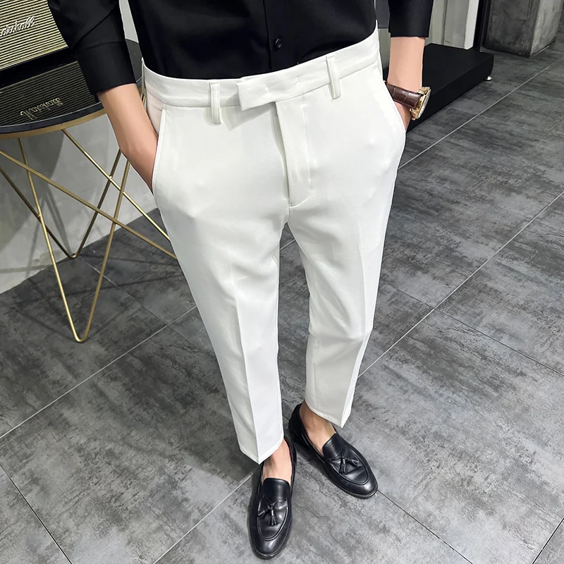 Summer Fashion Mens Pure Color Business Occupation Slim Fit Dress Office Ankle Trousers Dark Green Suit Pants business pants suit pants men pants