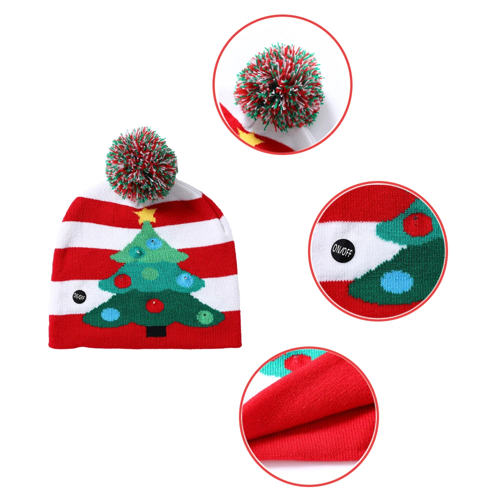 LED Christmas Hat Sweater Knitted Beanie Christmas Light Up Knitted Hat Gift for Kids Xmas New Year Decorations
