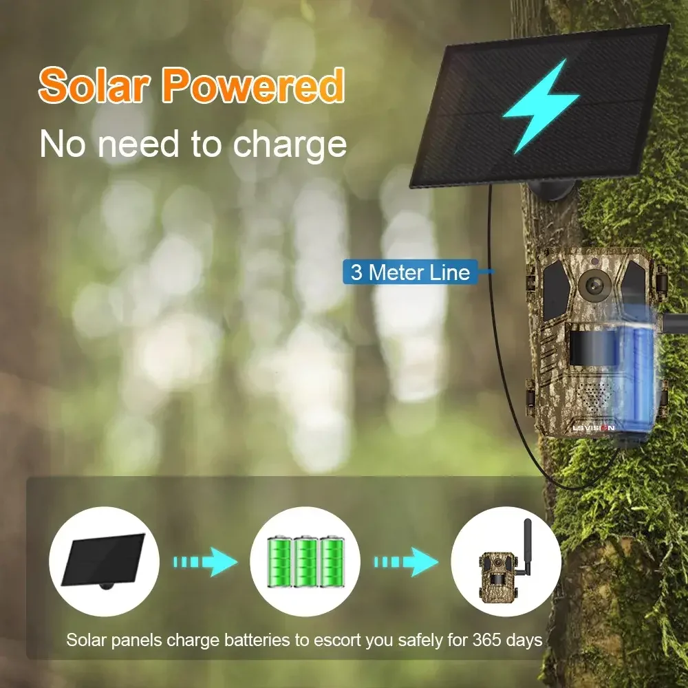 LS VISION Solar Trail Camera 14MP 2K Built-in 7800mAh Lithium Battery Rechargeable Night Vision Motion Activated wildkamera 4MP