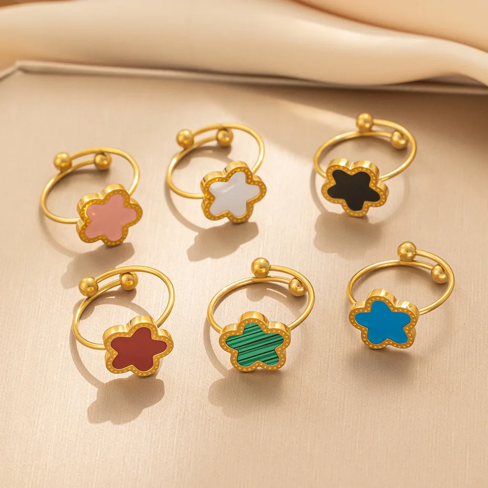 

Light luxury lucky five leaf clover flower stainless steel ring for women