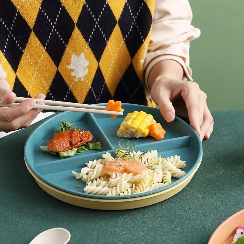 Divided Dish In 3 Diet Reusable Round Dinner Plate Kitchen Dinnerware Portion Plates Adults 3 Compartments Plates Balanced Meals