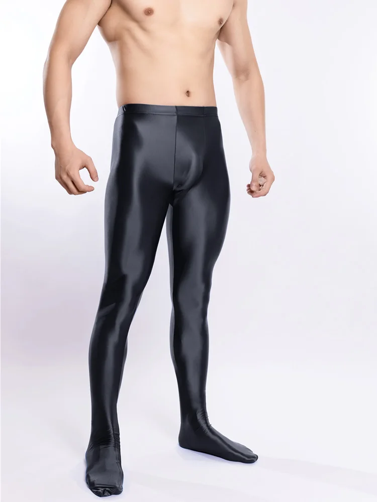 Sexy Men Oil Glossy Shiny Tights Pencil Pants Sheer See Through Unisex Elastic Yoga Leggings Stain Smooth Full Pants Candy Color 3