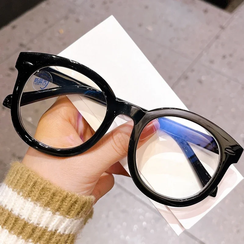 

Large Black Round Finished Myopia Glasses Fashion Short Sighted Computer Eyewear Men Women Vintage Clear Lens Diopter Eyeglasses