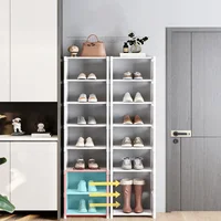 1pc 10-tier Shoe Rack, Steel Frames & Fabric Interlayers Storage Shelf for Entryway Hallway Living Room, Simple Shoe Organizer 2