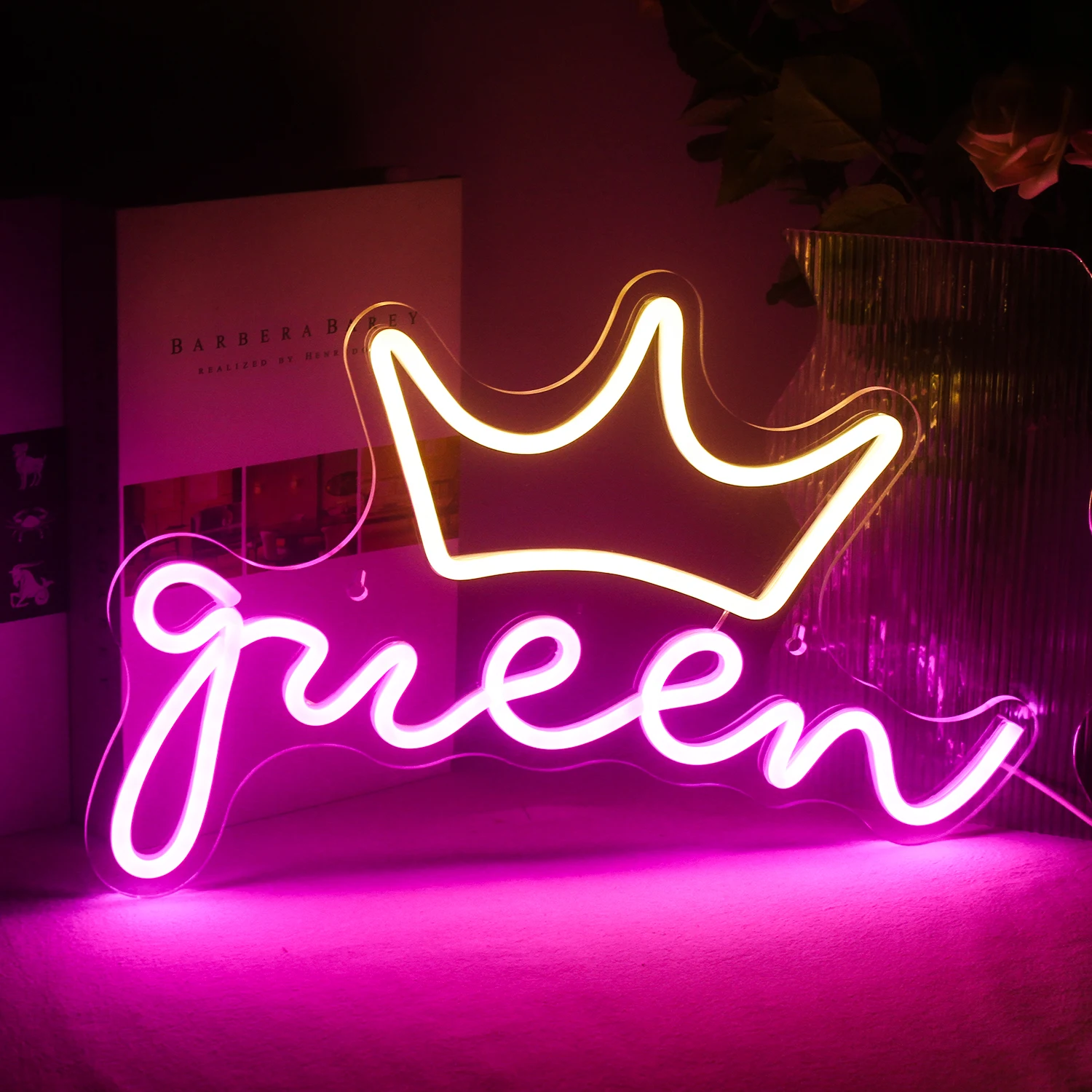 Queen Led Neon Sign Acrylic Handmade LED Neon Girl Bedroom Decor Prom Beauty Salon Store Birthday Party Wall Hang USB Neon Light
