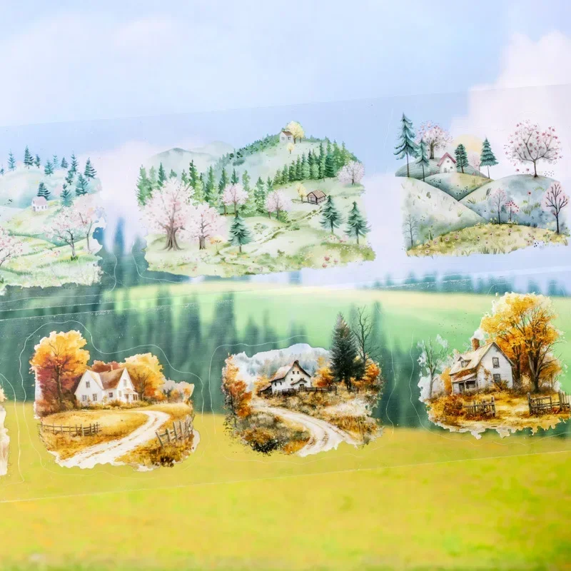 1 롤 배경 봄 풍경 자료 대형 PET 테이프 사계절 테이프 접착제 쓰기 접착제 스크랩북 60mm * 2m