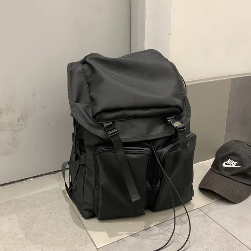 

New Drawstring Hasp Buckles Casual Backpack Men Women College School Bags Notebook Backpacks Simple 15.6 Inch Laptop Bag For Men