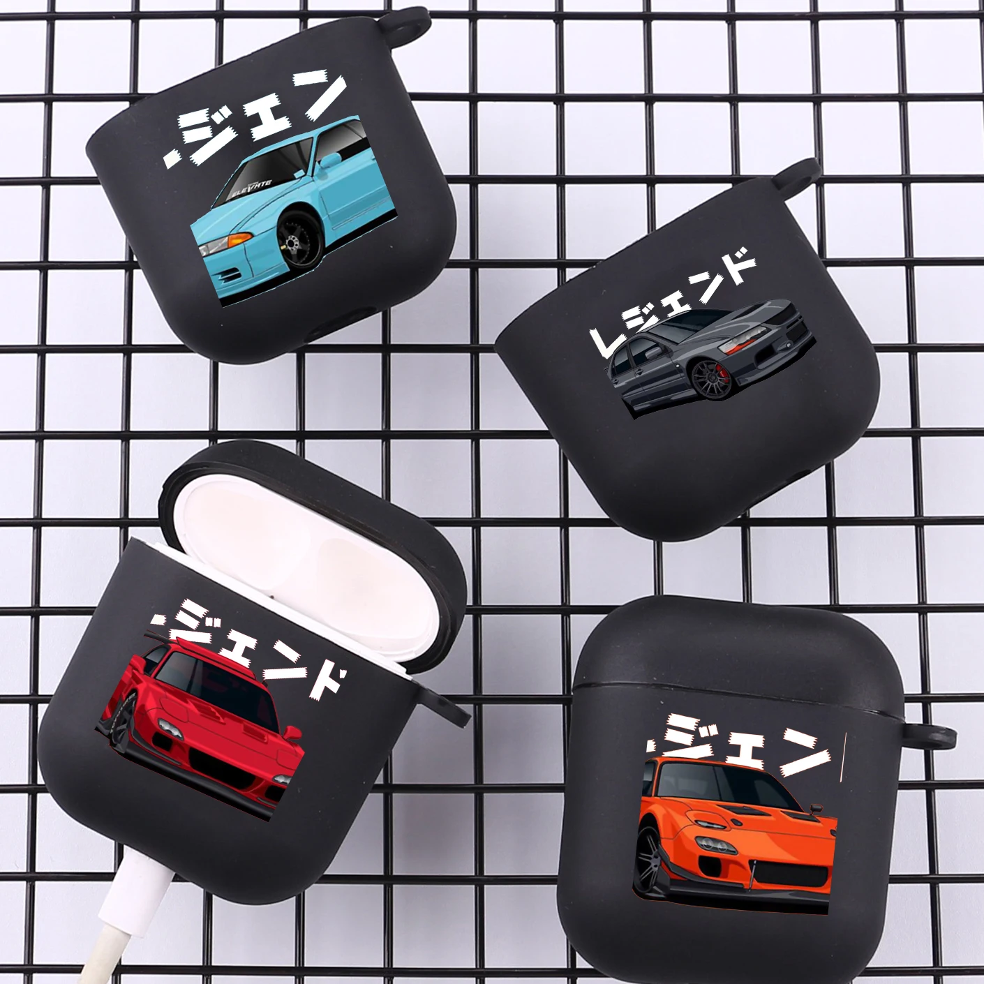 JDM Tokyo Drift Sports Car With Hook for Apple Airpods 2 1 Earphone Cases Accessorie Silicone Case For Airpod Pro 3 Pro2 Cover