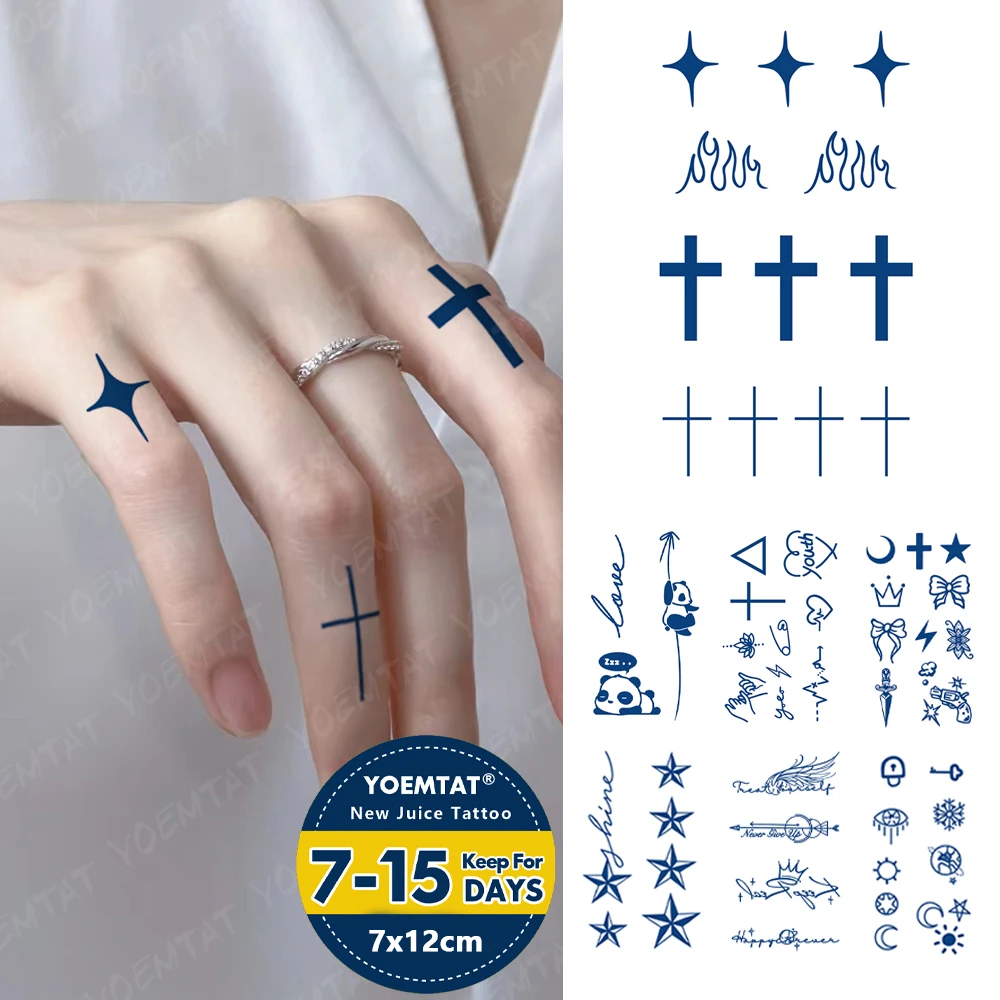 

Flame Cross Juice Ink Lasting Waterproof Temporary Tattoo Sticker Small Star Genipin Herbal Fake Tatto Body Art Women Men Arm