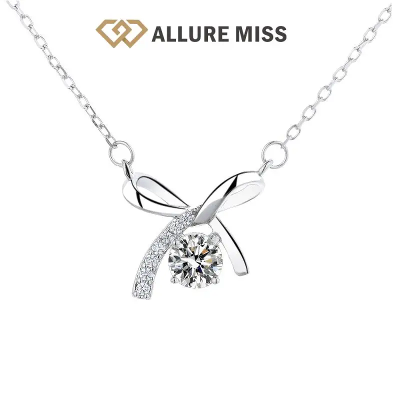

Bowknot Moissanite Necklace GRA Certified D color Pendants 100% 925 Sterling Silver Romantic Love Simplicity Sparkling Jewelry