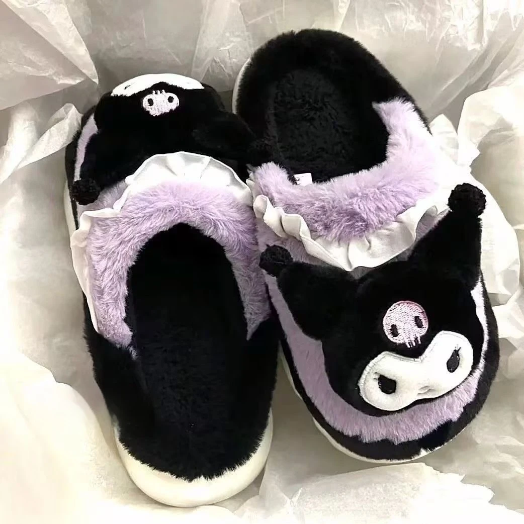 KAwaii KT Kuromi My Melody Home Lazy Slippers Cartoon Yk2 Women's Winter Plush Anti slip Slippers Comfortable Thick soled Shoes 6