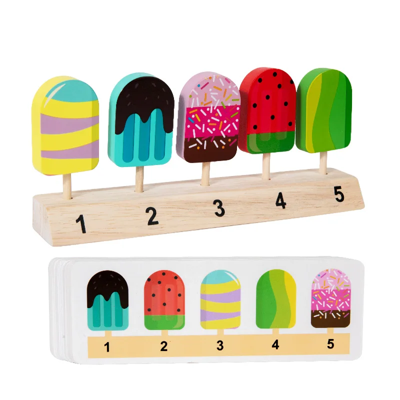 Wooden Montessori Ice Cream Toys Toddlers Pretend Play Simulation Food Game Kitchen Accessories Toys for 3 4 5 Year Old