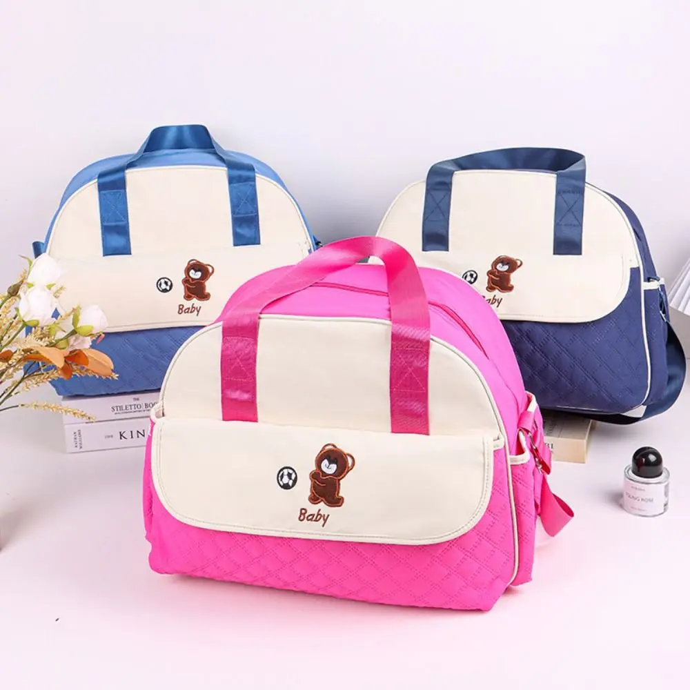 Creative Cartoon Mommy Bag Bear Pattern Large Capacity Mommy Crossbody Bag Practical Wear-resistant Portable Diaper Bag