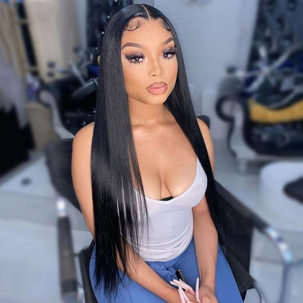 

40 Inch 13x6 Straight Lace Front Human Hair Wig Hd Lace Frontal Wig Brazilian Hair 150% 180% Density Pre Plucked Glueless Wigs
