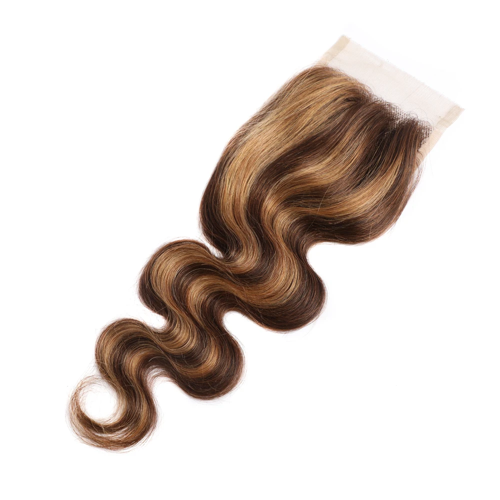 P4/27 Highlight Human Hair Lace Closure Body Wave Ombre Brown Blonde Highlight  13x4 Lace Frontal 4x4 Body Wave Lace Closure