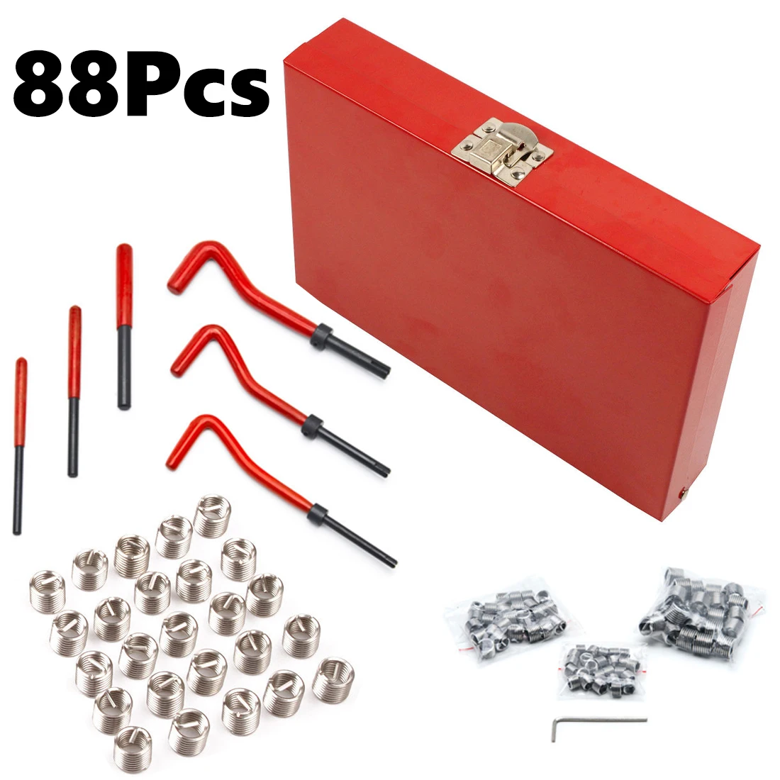 88pcs Metric Thread Repair Insert Kit for Restoring Damaged Threads Twist Drill Repair Tools Drill Bits Helicoil Car Coil Tool