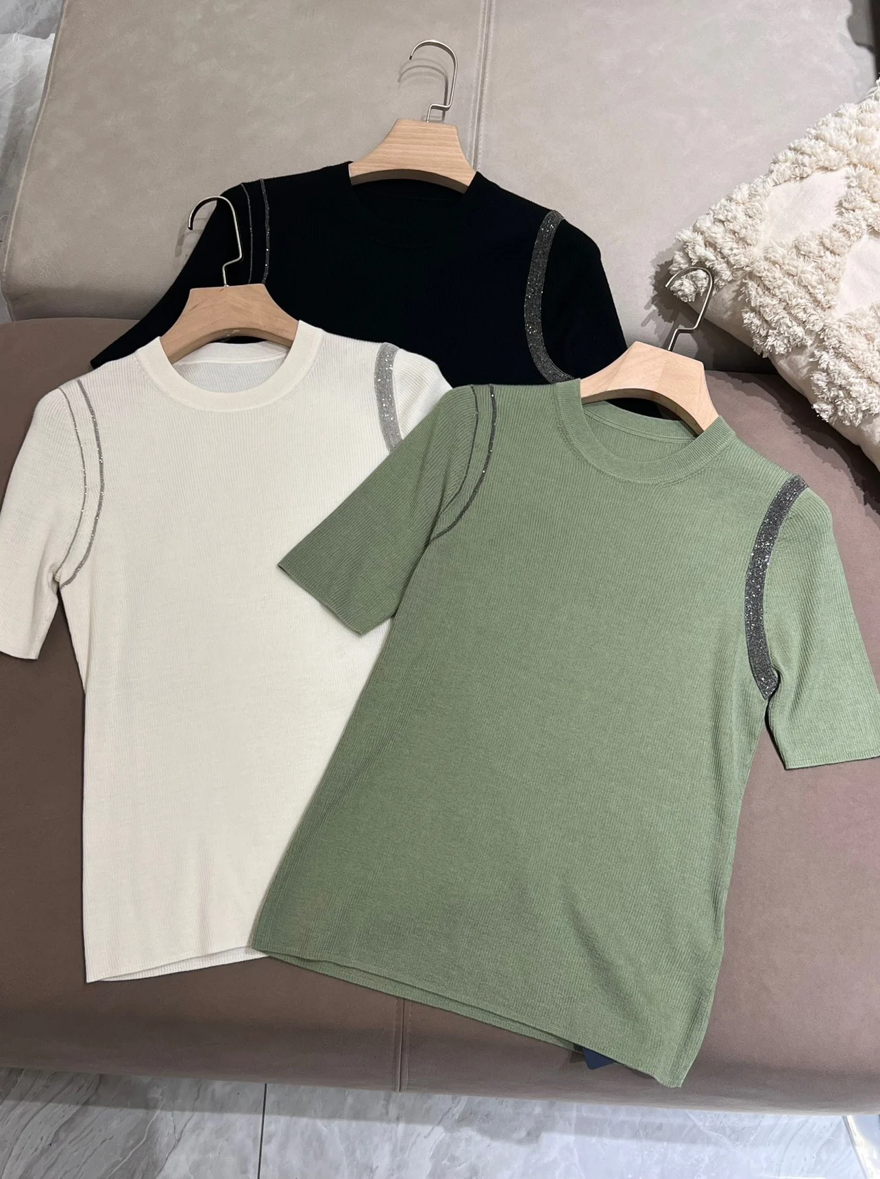 

Summer Women's T-shirt Wool Slik Short-sleeved Top Knitting O-Neck Pullover Tops For Female Clothing