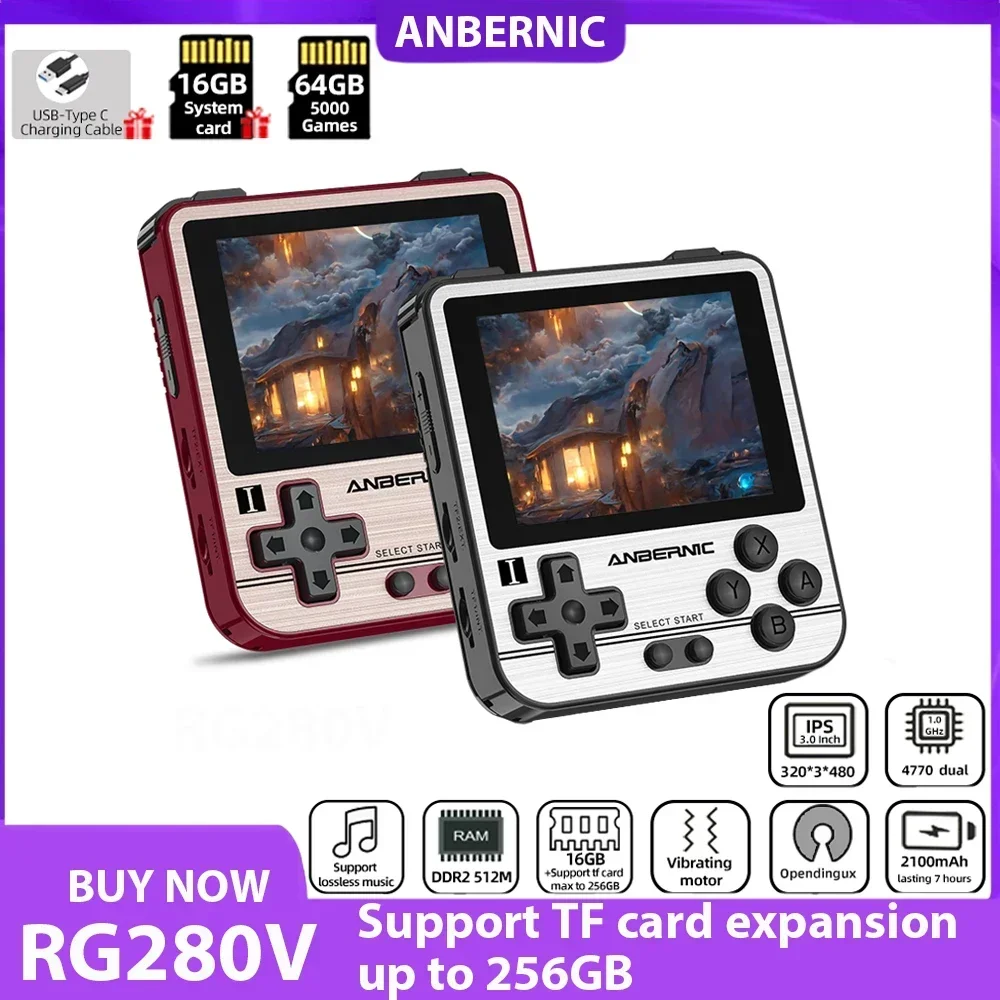 

ANBERNIC Retro Games RG280V 16G/64G-5000 Games 2.8Inch IPS Screen Retro Portable Mini Handheld Game Console