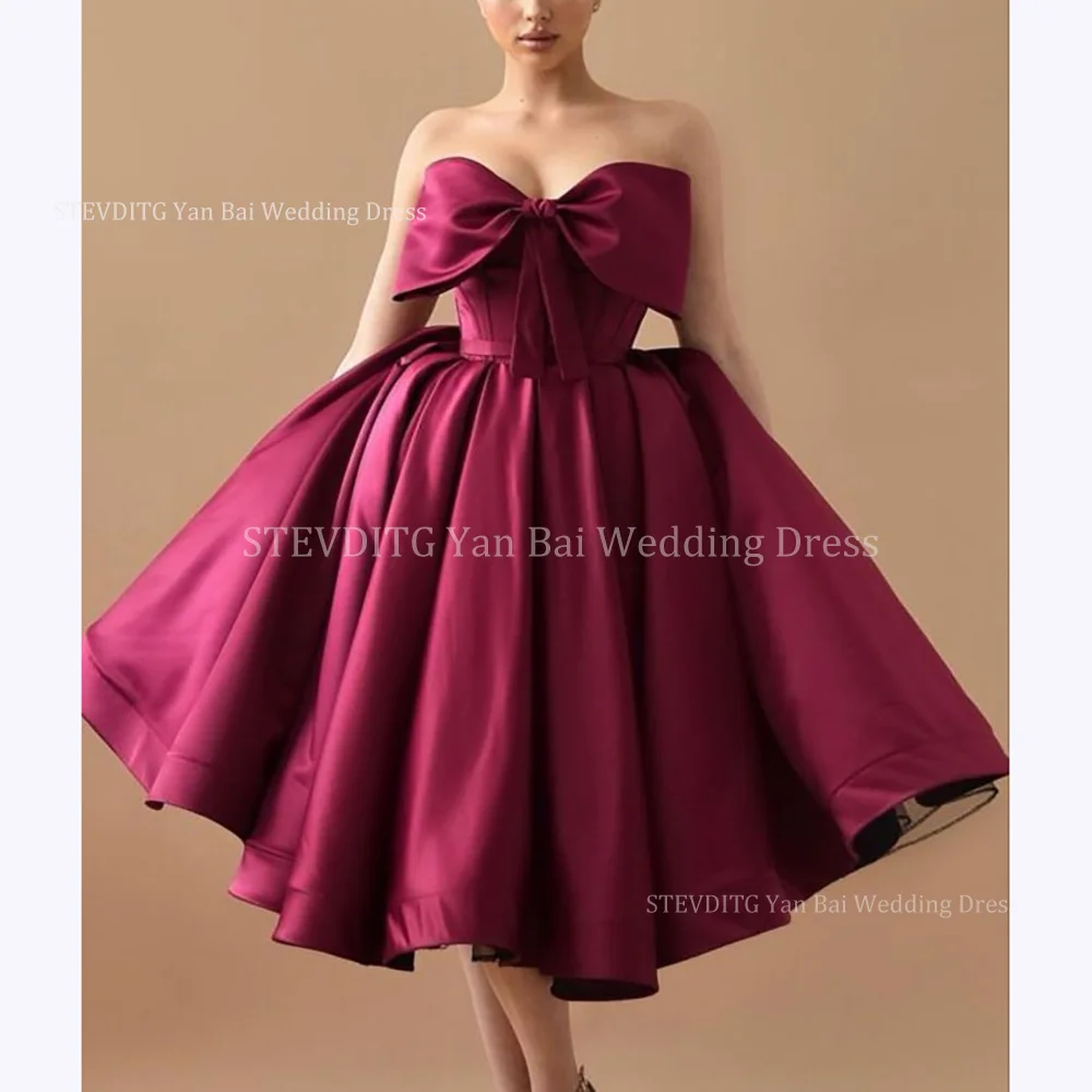 Burgundy Strapless Beaded Satin Evening Dress Layered Prom Dress Ball Gown Y7814 main image 1