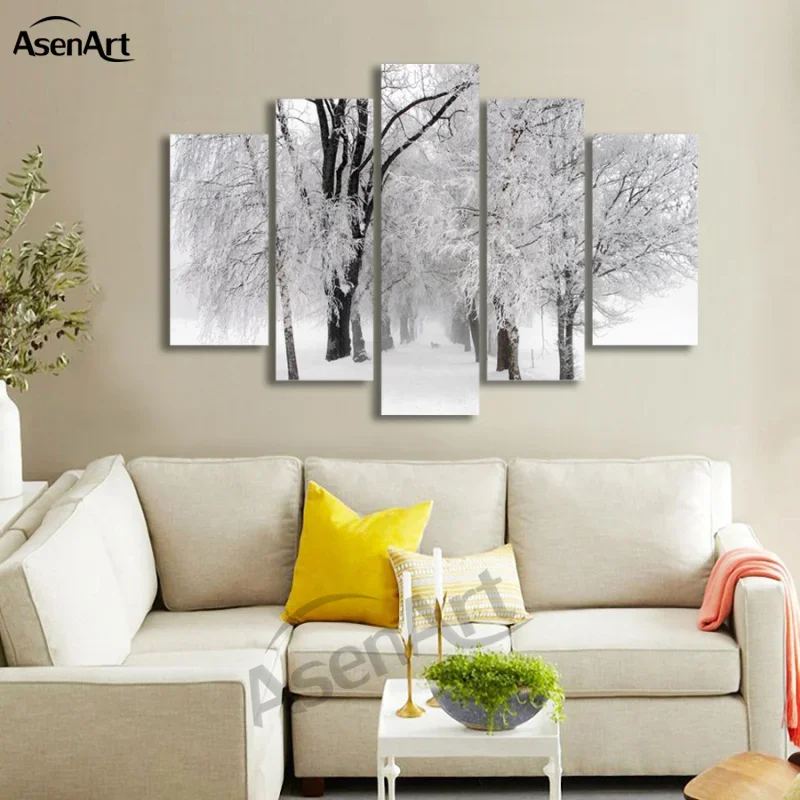 

5 Panel Wall Art Winter Snow Paintings Modern Tree Painting Picture for Living Room home Decor Canvas poster Artwork Unframed